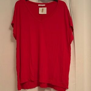 Chic Red V-Neck Short Sleeve Top